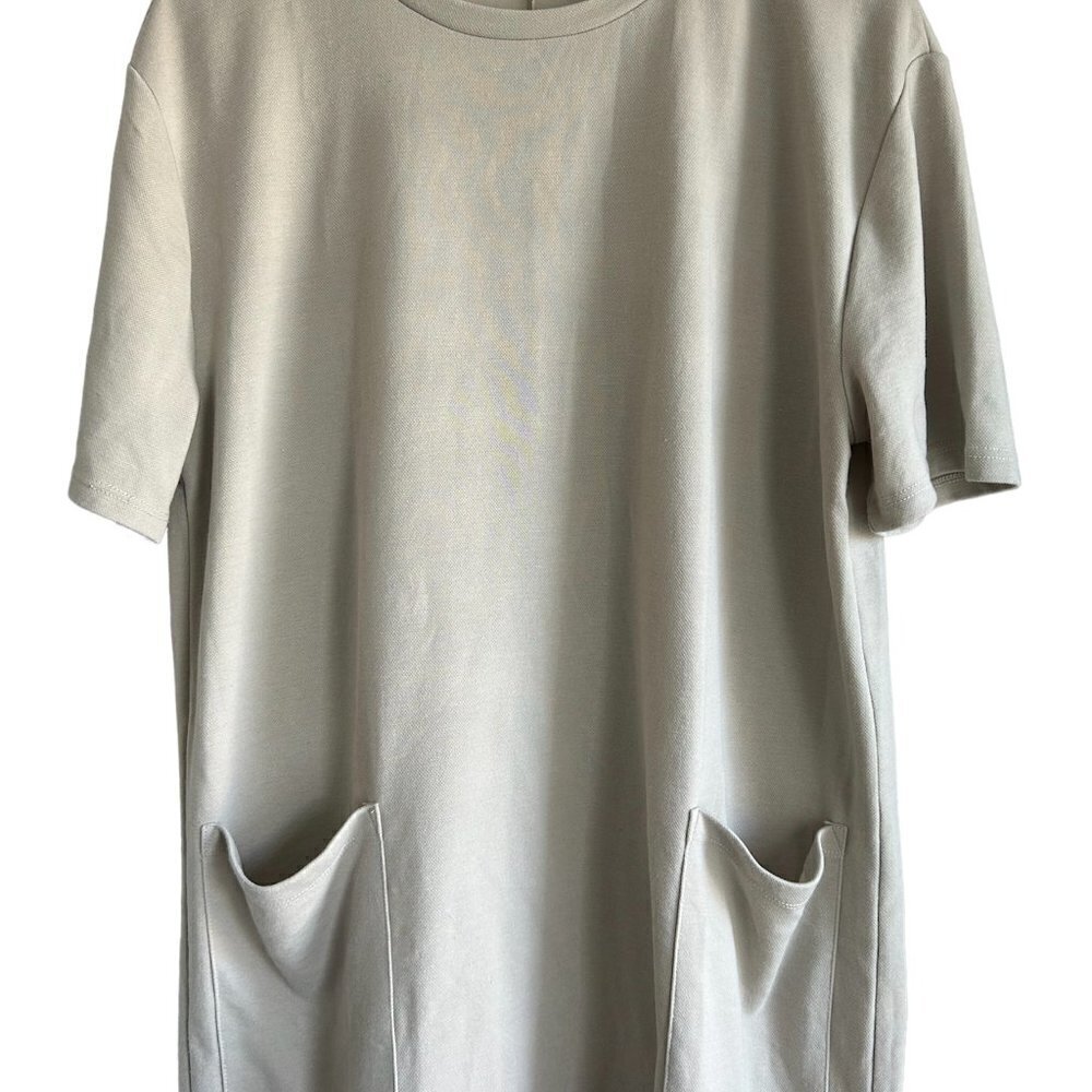 ZARA Oversized Taupe Short Sleeve Casual Midi Tunic Dress US L - Picture 6 of 8